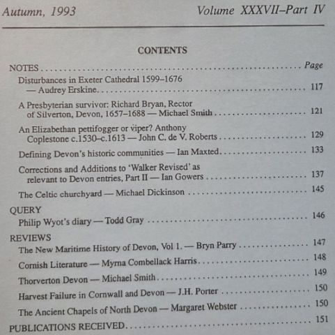 Devon and Cornwall Notes & Queries volume XXXVII, Part IV, Autumn 1993