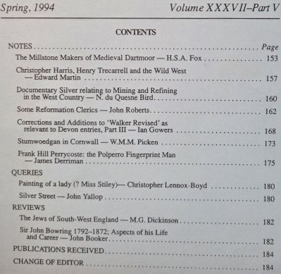 Devon and Cornwall Notes & Queries volume XXXVII, Part V, Spring 1994