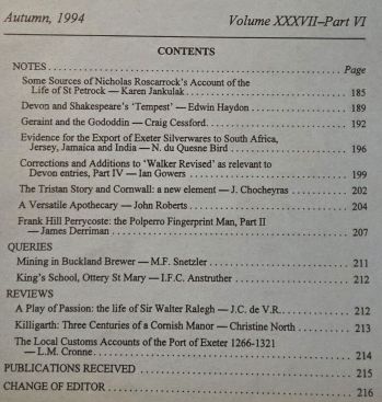 Devon and Cornwall Notes & Queries volume XXXVII, Part VI, Autumn 1994