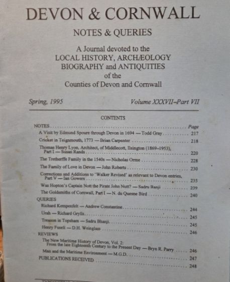 Devon and Cornwall Notes & Queries volume XXXVII, Part VII, Spring 1995