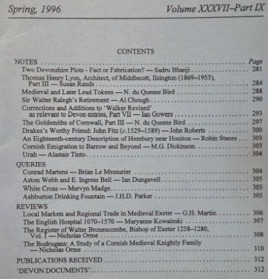 Devon and Cornwall Notes & Queries volume XXXVII, Part IX, Spring 1996