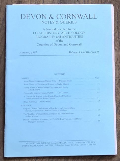 Devon and Cornwall Notes & Queries volume XXXVIII, Part II, Autumn 1997
