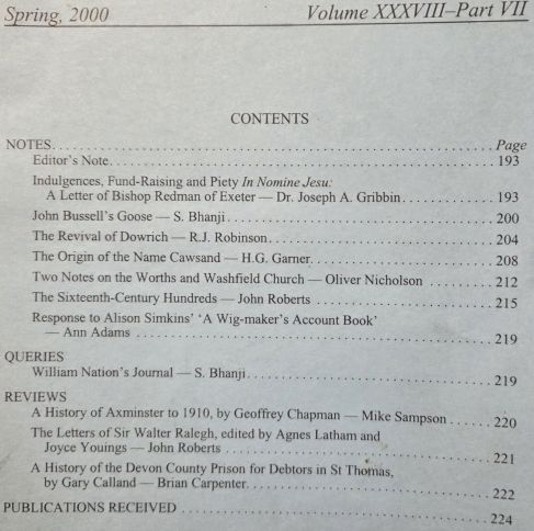 Devon and Cornwall Notes & Queries volume XXXVIII, Part VII, Spring 2000
