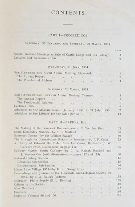 Proceedings of the Somersetshire Archaeological and Natural History Society for the years 1954/55, vols. 99 and 100