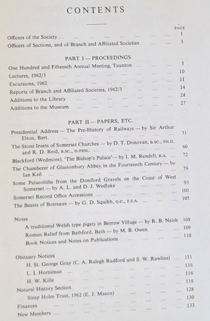 Proceedings of the Somersetshire Archaeological and Natural History Society for 1962/63, vol. 107