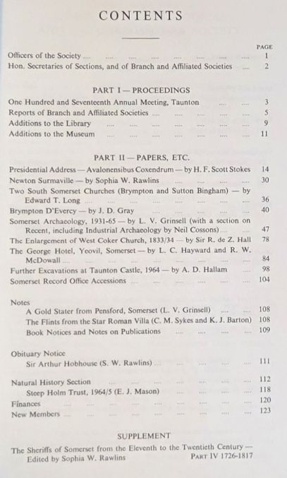 Proceedings of the Somersetshire Archaeological and Natural History Society for 1964/65, vol. 109
