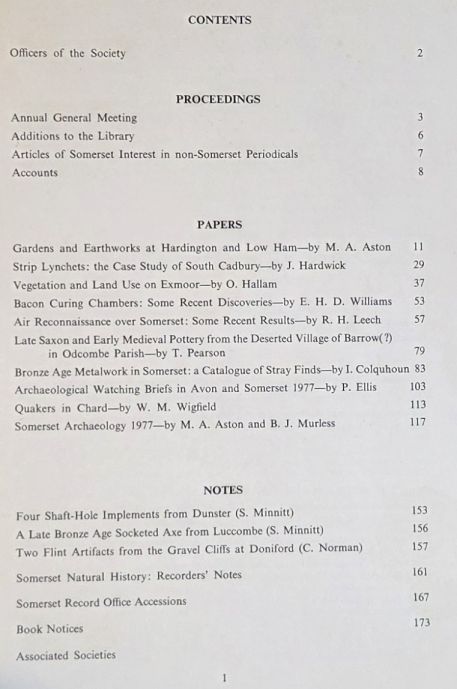 Somerset Archaeology and Natural History. The Proceedings of the Somersetshire Archaeological and Natural History Society for 1977/78, vol. 122