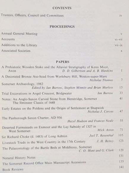 Somerset Archaeology and Natural History. The Proceedings of the Somersetshire Archaeological and Natural History Society for 1982/83, vol. 127