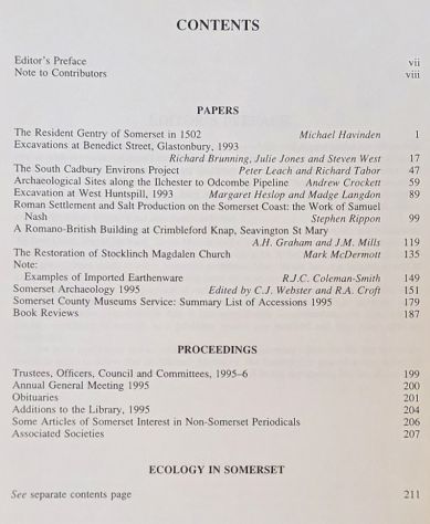 Somerset Archaeology and Natural History. The Proceedings of the Somersetshire Archaeological and Natural History Society for 1995, vol. 139