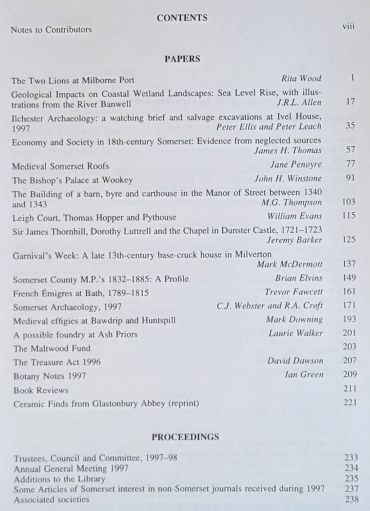 Somerset Archaeology and Natural History. The Proceedings of the Somersetshire Archaeological and Natural History Society for 1997, vol. 141