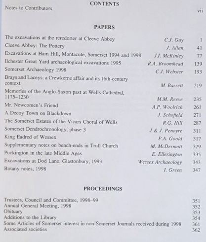 Somerset Archaeology and Natural History. The Proceedings of the Somersetshire Archaeological and Natural History Society for 1998, vol. 142