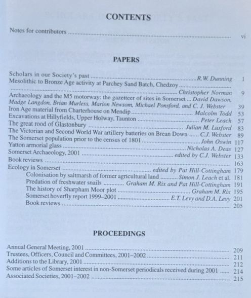 Somerset Archaeology and Natural History. The Proceedings of the Somersetshire Archaeological and Natural History Society for 2001, vol. 145