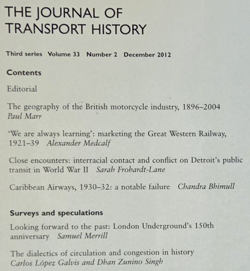 The Journal of Transport History, Third Series, Volume 33, Number 2, December 2012