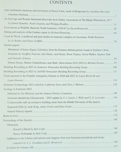 Somerset Archaeology and Natural History. The Proceedings of the Somersetshire Archaeological and Natural History Society for 2023, vol. 167