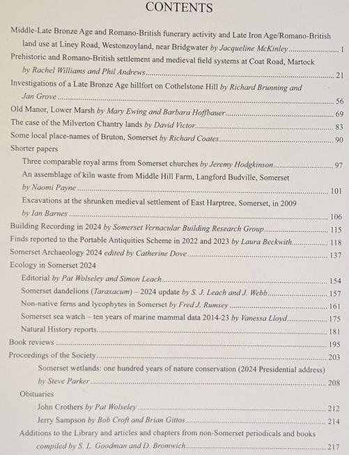 Somerset Archaeology and Natural History. The Proceedings of the Somersetshire Archaeological and Natural History Society for 2024, vol. 168