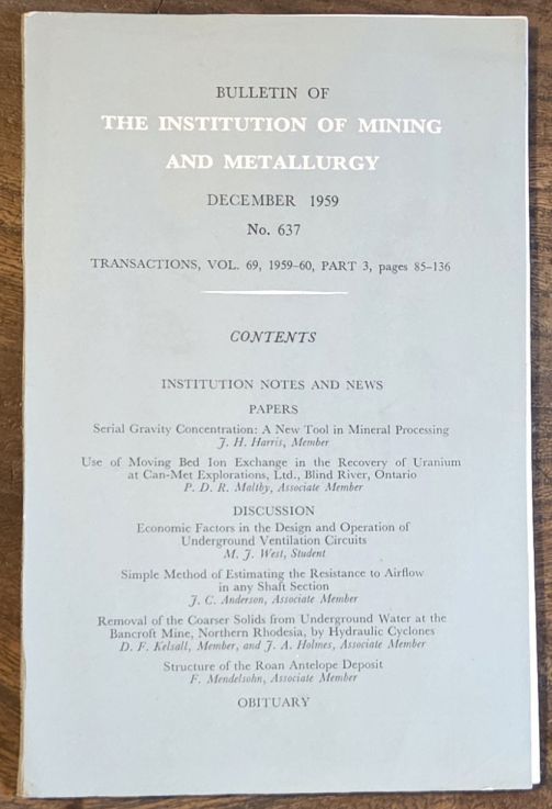 Bulletin of the Institution of Mining and Metallurgy, no.637, December 1959; Transactions, Vol.69, Part 3, 1959-60