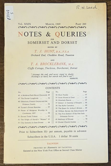 Image for Notes & Queries for Somerset and Dorset, September 1969 Vol.XXIX Part 290 Notes & Queries for Somerset and Dorset, September 1969 Vol.XXIX Part 290