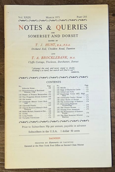 Image for Notes & Queries for Somerset and Dorset, March 1971 Vol.XXIX Part 293 Notes & Queries for Somerset and Dorset, March 1971 Vol.XXIX Part 293