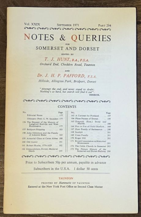 Image for Notes & Queries for Somerset and Dorset, September 1971 Vol.XXIX Part 294 Notes & Queries for Somerset and Dorset, September 1971 Vol.XXIX Part 294