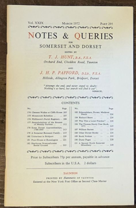 Image for Notes & Queries for Somerset and Dorset, March 1972 Vol.XXIX Part 295 Notes & Queries for Somerset and Dorset, March 1972 Vol.XXIX Part 295