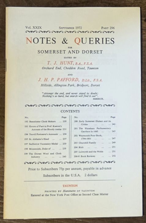 Image for Notes & Queries for Somerset and Dorset, September 1972 Vol.XXIX Part 296 Notes & Queries for Somerset and Dorset, September 1972 Vol.XXIX Part 296